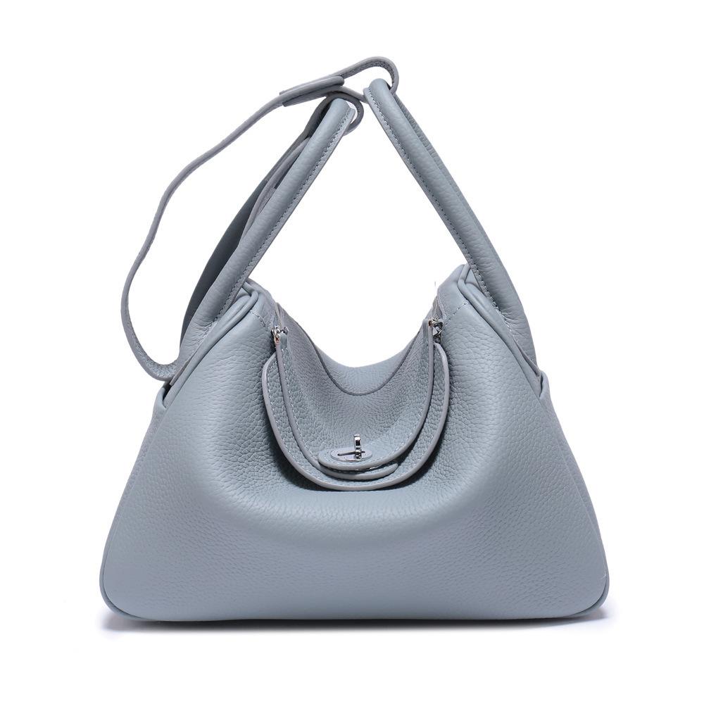 Lindy-Tasche mit silberner Schnalle: Echtes Leder mit Litschi-Muster, Rindsleder – Damen-Schulter- und Umhängetasche für Ärzte 30cm von Joom DACH