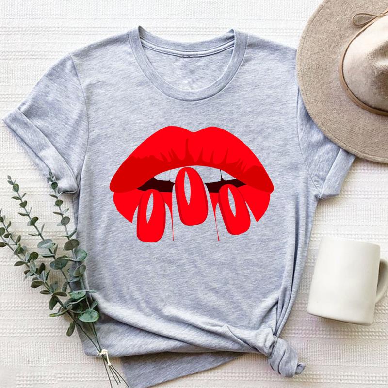 Lip Sweet Style Schönes T-Shirt Top Mode T-Shirt Kleidung 90er Jahre Trend Casual Kurzarm Frauen Print Lady Female Grafik T-Shirt XXXXL von Joom DACH