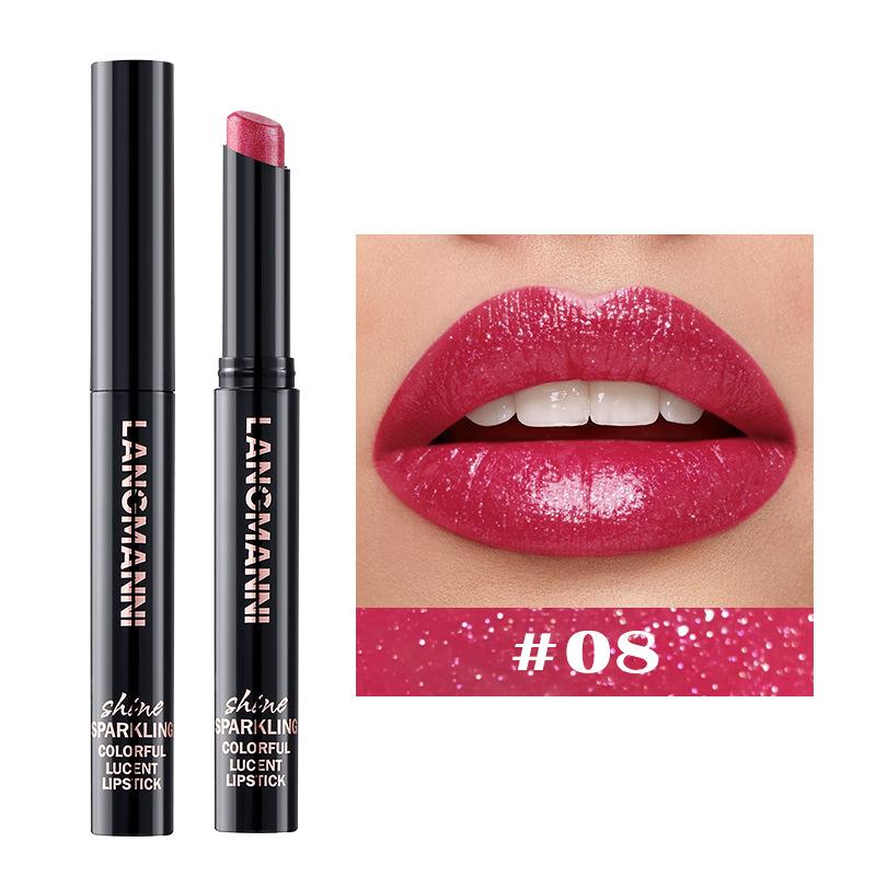 Lippenstift in 10 Farben, Perlenglitzer-Lippenstift, feuchtigkeitsspendender, nackter Lipgloss, hochpigmentiert, langanhaltend, antihaftbeschichteter Becher, samtiger Lipgloss, Geschenk zu Weihnachten 08 von Joom DACH