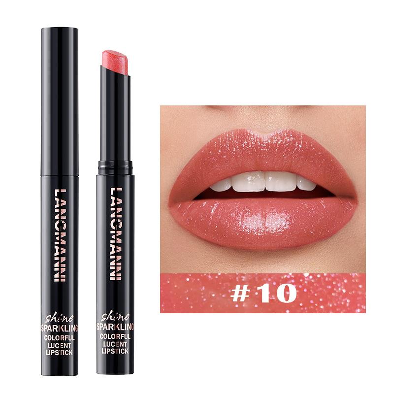 Lippenstift in 10 Farben, Perlenglitzer-Lippenstift, feuchtigkeitsspendender, nackter Lipgloss, hochpigmentiert, langanhaltend, antihaftbeschichteter Becher, samtiger Lipgloss, Geschenk zu Weihnachten 10 von Joom DACH