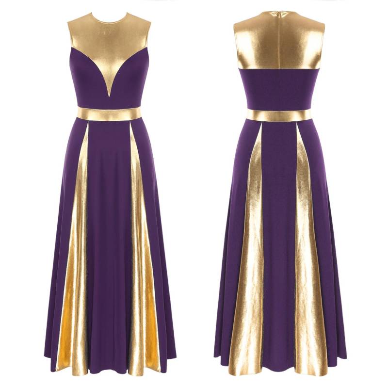Liturgisches Lobpreis-Tanzkleid für Damen in Metallic-Optik, lyrisches Tanzkostüm, ärmellose Anbetungs-Tanzkleidung M violett von Joom DACH