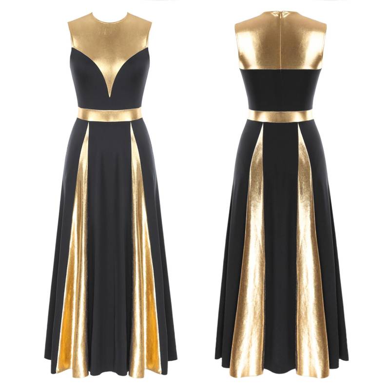 Liturgisches Lobpreis-Tanzkleid für Damen in Metallic-Optik, lyrisches Tanzkostüm, ärmellose Anbetungs-Tanzkleidung XL schwarz von Joom DACH