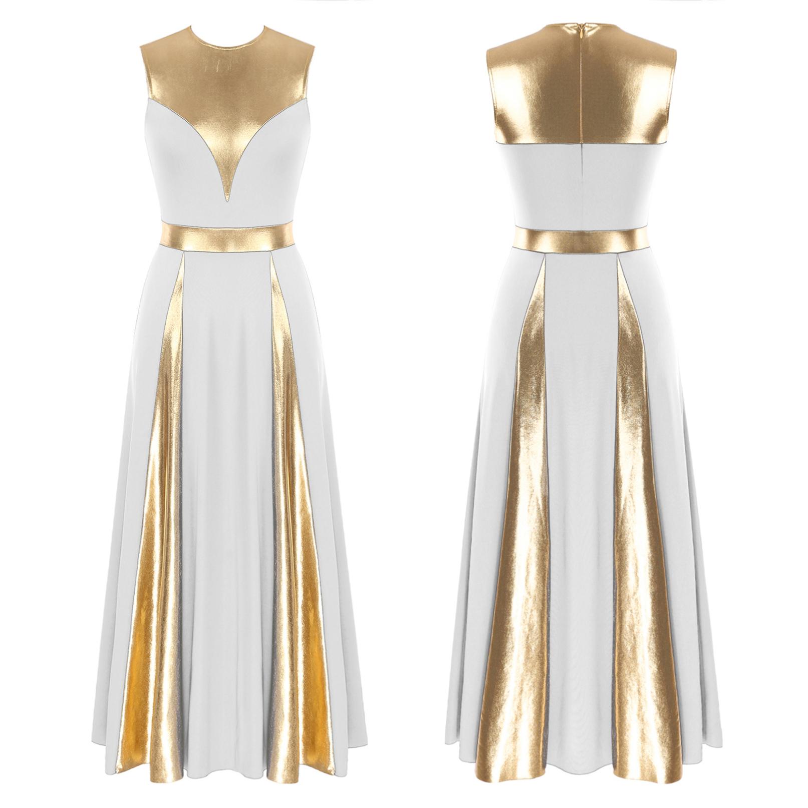 Liturgisches Lobpreis-Tanzkleid für Damen in Metallic-Optik, lyrisches Tanzkostüm, ärmellose Anbetungs-Tanzkleidung XXL von Joom DACH