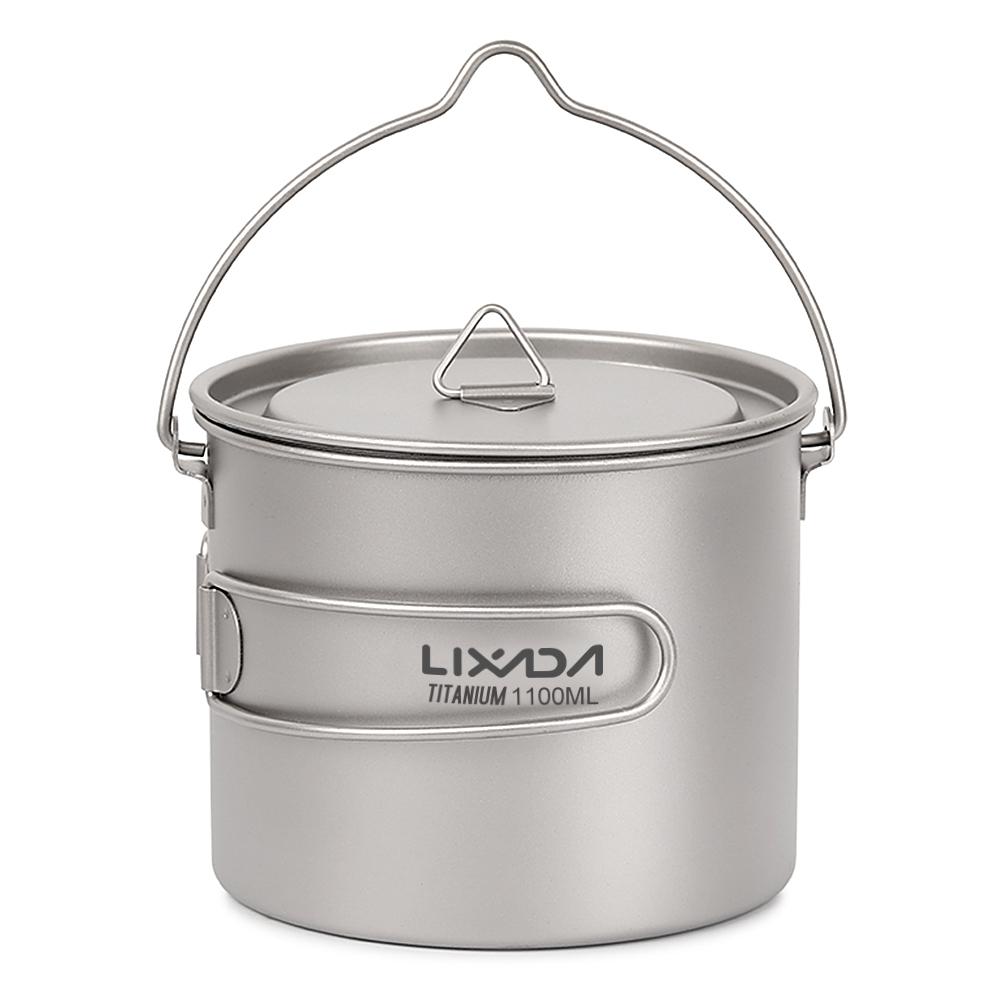 Lixada 750 ml/900 ml/1100 ml ultraleichter Titan-Topf-Wasserbecher mit Deckel und klappbarem Griff 1100ml von Joom DACH