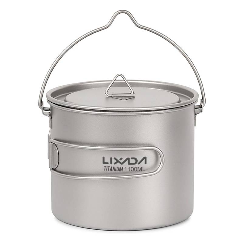 Lixada 750 ml/900 ml/1100 ml ultraleichter Titan-Topf-Wasserbecher mit Deckel und klappbarem Griff 1100ml von Joom DACH
