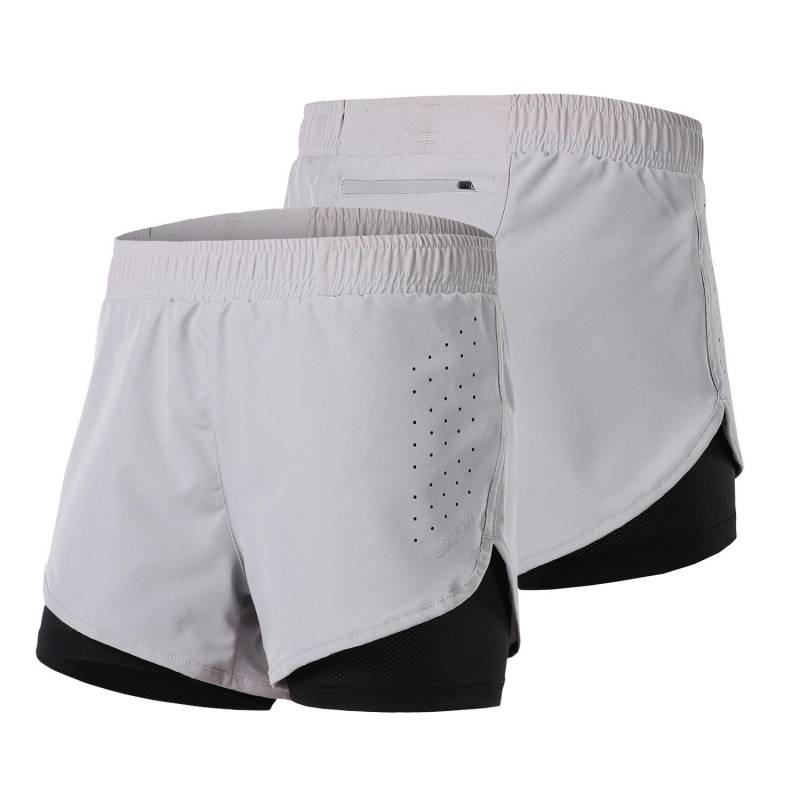 Lixada Damen 2-in-1-Laufshorts, schnell trocknend, atmungsaktiv, für aktives Training, Training, Joggen, Radfahren XL grau/schwarz von Joom DACH