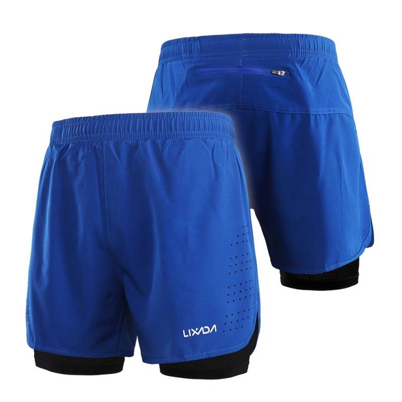 Lixada Herren 2-in-1-Laufshorts, schnell trocknend, atmungsaktiv, für aktives Training, Übung, Joggen, Radfahren, Shorts mit längerem Innenfutter L blau von Joom DACH