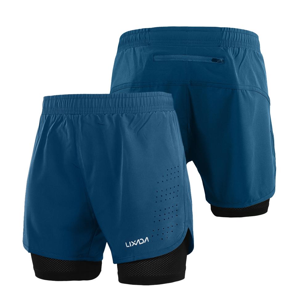 Lixada Herren 2-in-1-Laufshorts, schnell trocknend, atmungsaktiv, für aktives Training, Übung, Joggen, Radfahren, Shorts mit längerem Innenfutter XL dunkelblaue von Joom DACH