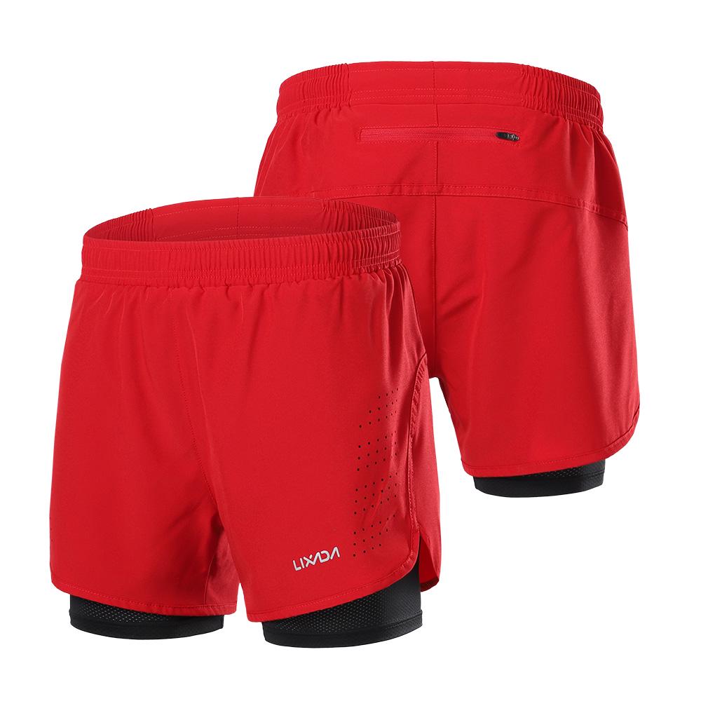 Lixada Herren 2-in-1-Laufshorts, schnell trocknend, atmungsaktiv, für aktives Training, Übung, Joggen, Radfahren L rot von Joom DACH