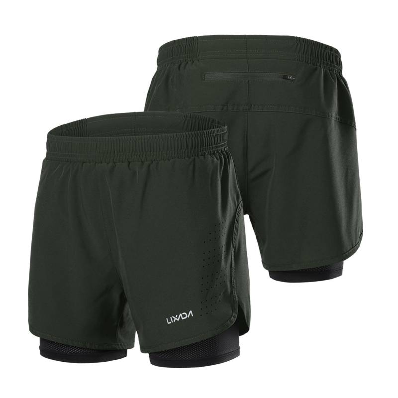 Lixada Herren 2-in-1-Laufshorts, schnell trocknend, atmungsaktiv, für aktives Training, Übung, Joggen, Radfahren L armee grüne von Joom DACH