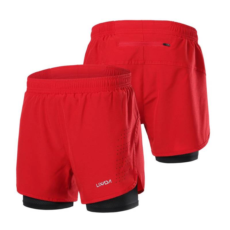 Lixada Herren 2-in-1-Laufshorts, schnell trocknend, atmungsaktiv, für aktives Training, Übung, Joggen, Radfahren XL rot von Joom DACH