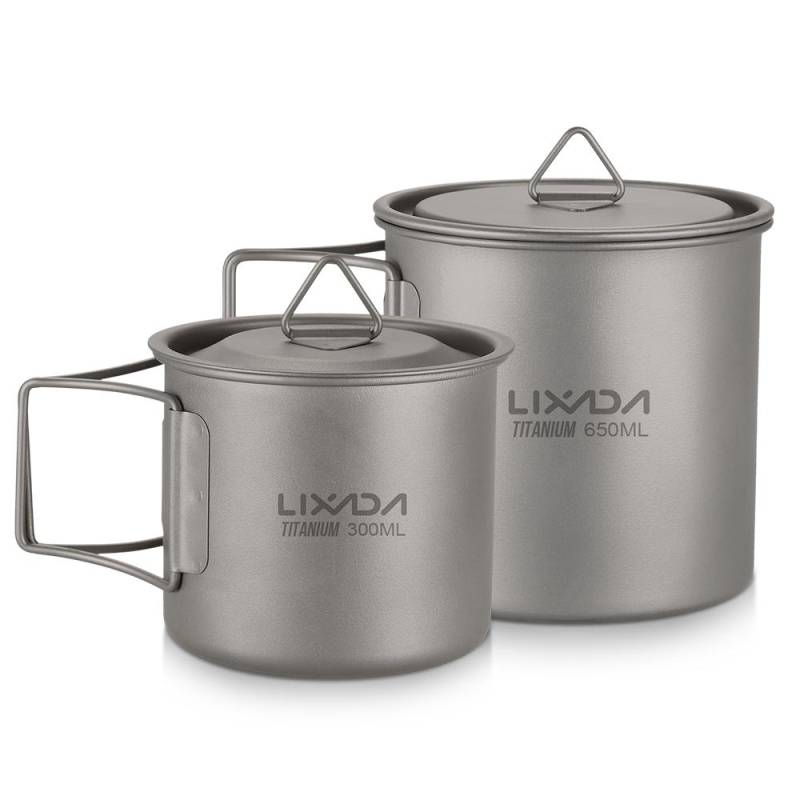 Lixada Ultraleichter Titan-Becher für den Außenbereich, tragbar, 2-teiliges Becher-Set, Camping-Picknick-Wasserbecher 300ml & 650ml von Joom DACH