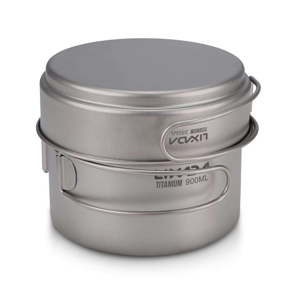 Lixada Ultraleichtes Titan-Kochset, Outdoor-Camping-Kochgeschirr-Set, 1100 ml Topf und 350 ml Bratpfanne mit 1100ml pot with 350ml pan von Joom DACH