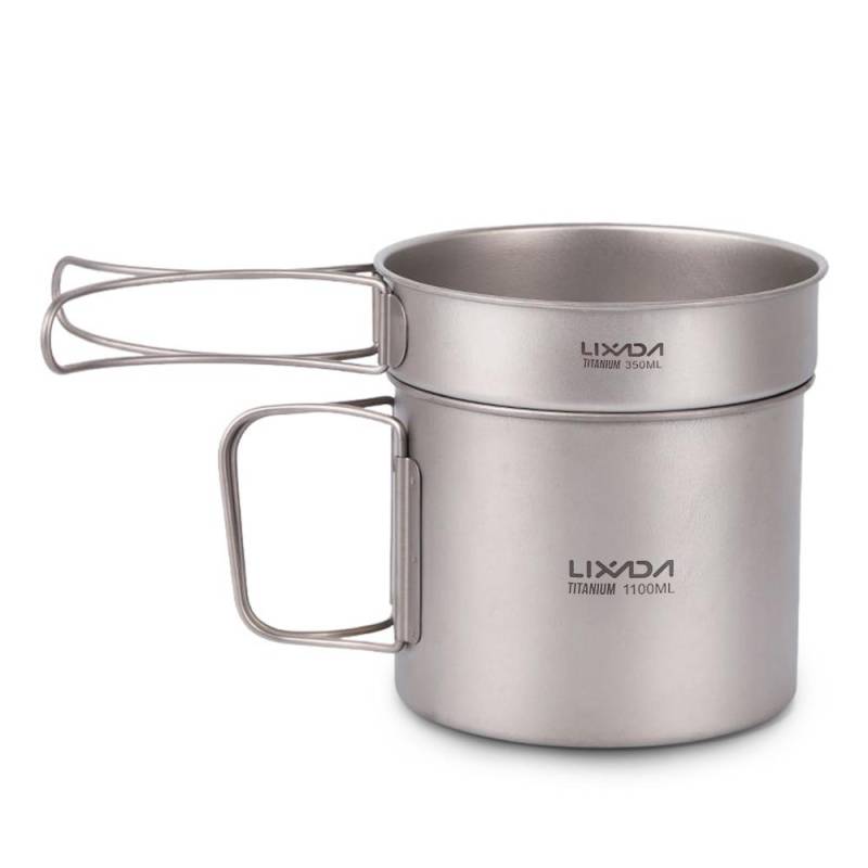 Lixada Ultraleichtes Titan-Kochset, Outdoor-Camping-Kochgeschirr-Set, 1100 ml Topf und 350 ml Bratpfanne mit 900ml pot with 350ml pan von Joom DACH