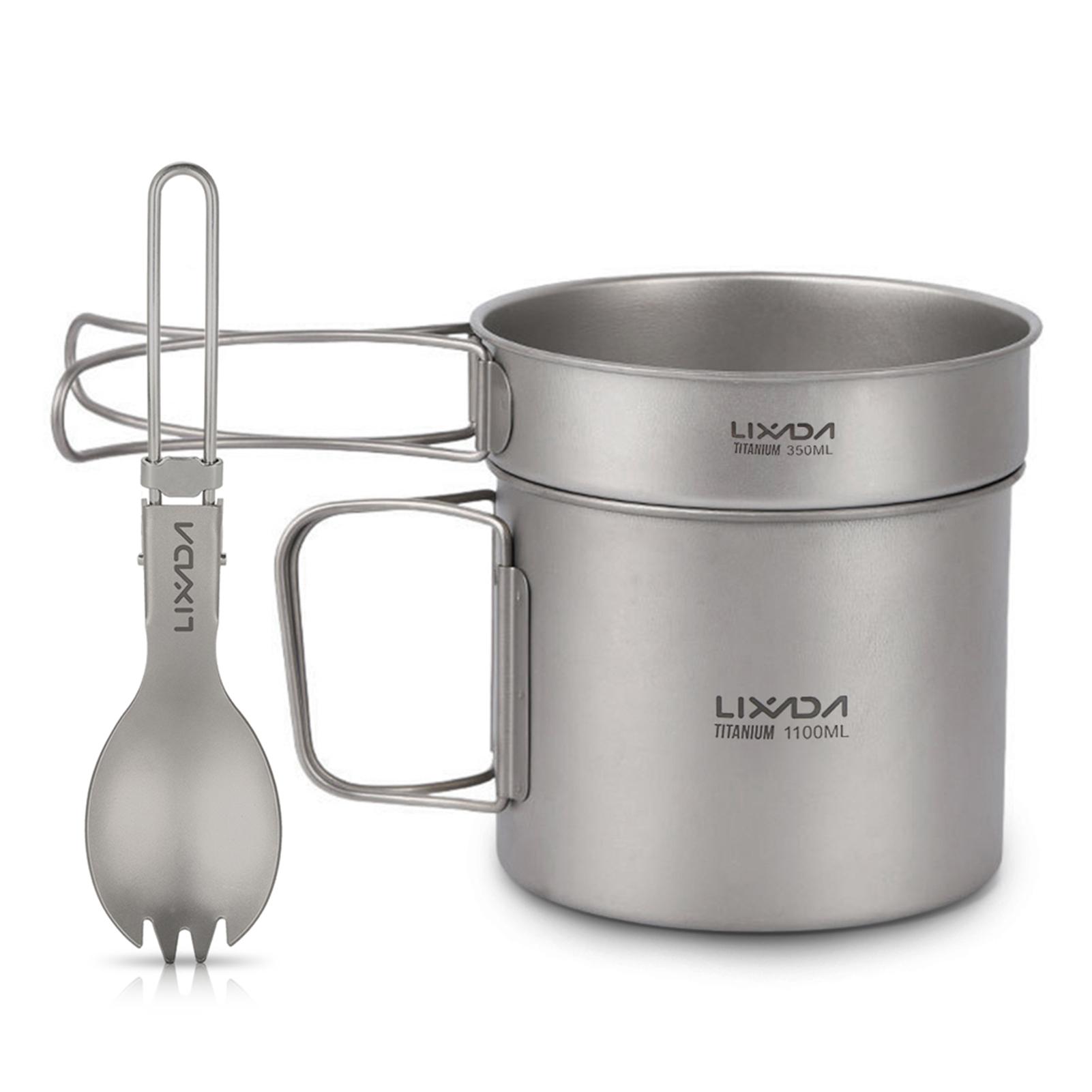 Lixada Ultraleichtes Titan-Kochset, Outdoor-Camping-Kochgeschirr-Set, 900 ml/1100 ml Topf 1100ml pot & 350ml pan & spork von Joom DACH