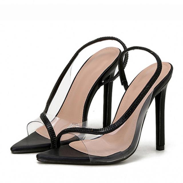Liyke Arrival Gold Damen Sandalen Sommer Peep Toe Slingback High Heels PVC Transparent Kristall Rückenriemen Schuhe Größe 42 39 schwarz von Joom DACH