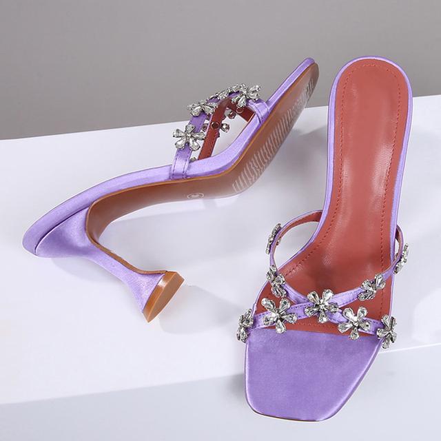Liyke Größe 35 -42 Damen Orange Gelb Seltsame Hohe Absätze Pantoffeln Mode Kristallblumen Designer Sandalen Sommer Pantoletten Schuhe 36 violett von Joom DACH