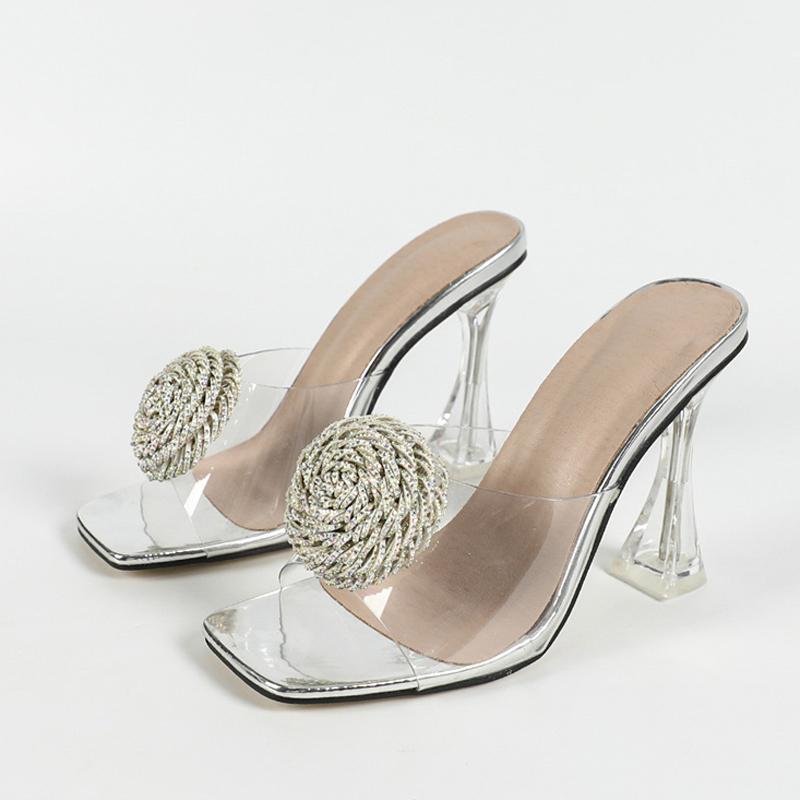 Liyke Große Größe 43 44 45 Klare High Heels Moderne Hausschuhe Frauen Transparente Sandalen Fashion Square Toe Kristall Strass Schuhe 35 silber von Joom DACH