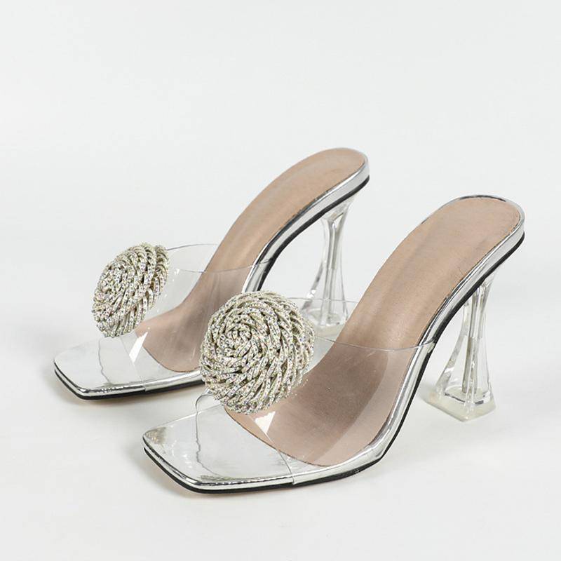 Liyke Große Größe 43 44 45 Klare High Heels Moderne Hausschuhe Frauen Transparente Sandalen Fashion Square Toe Kristall Strass Schuhe 35 silber von Joom DACH