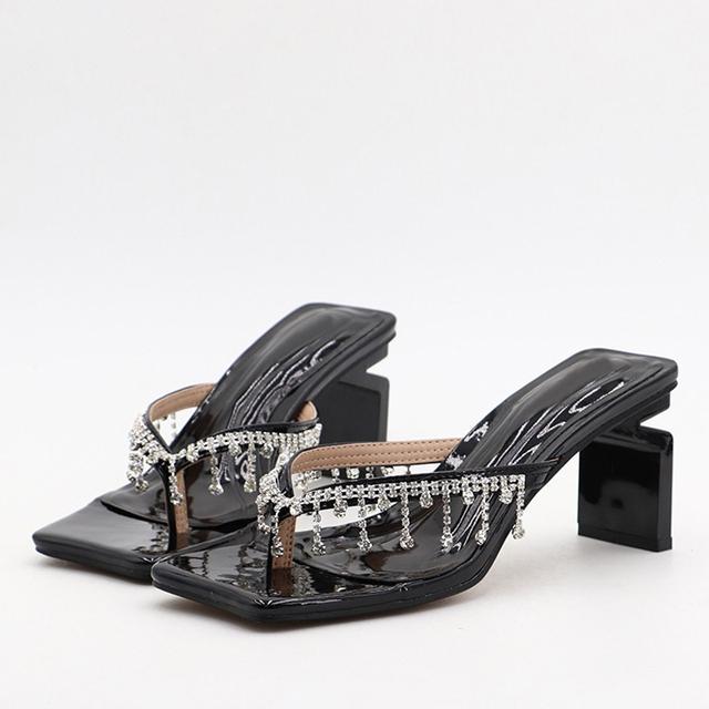 Liyke Marke Seltsame High Heels Zehentrenner Damen Hausschuhe Mode Kristall Fransen V-Riemen Sandalen Schuhe Pantoletten Pantoletten 41 schwarz von Joom DACH