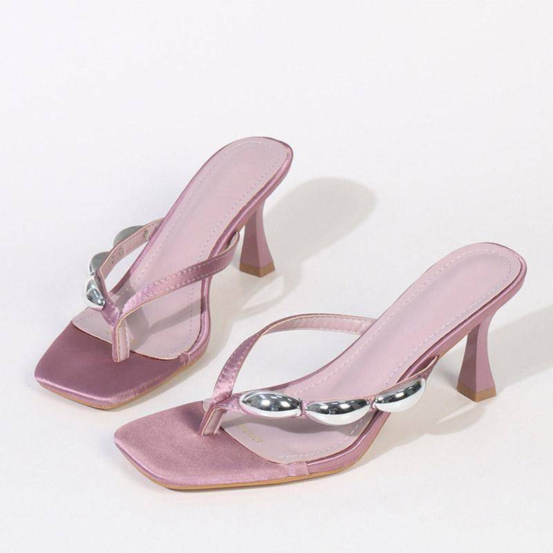 Liyke Modedesign Metall Schmalband Flip Flops Damenschuhe Hausschuhe Sommerparty Niedrige Absätze Gladiatorensandalen Damen Pantoletten 36 violett von Joom DACH