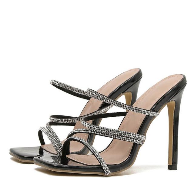 Liyke Neue Design Karree Rote Hausschuhe Frauen Mode Kristall Schmale Band Sommer Sandalen Damen High Heels Hochzeit Schuhe Pumpen 41 schwarz von Joom DACH