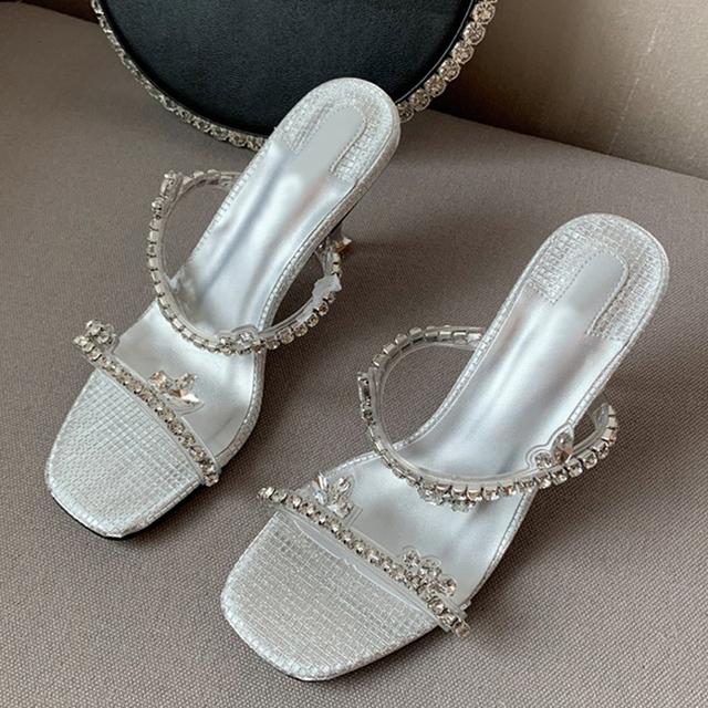Liyke Neue Kristall Strass Pvc Transparent Hausschuhe Frauen Rutsche Karree Seltsame High Heels Sandalen Party Hochzeit Schuhe 42 von Joom DACH