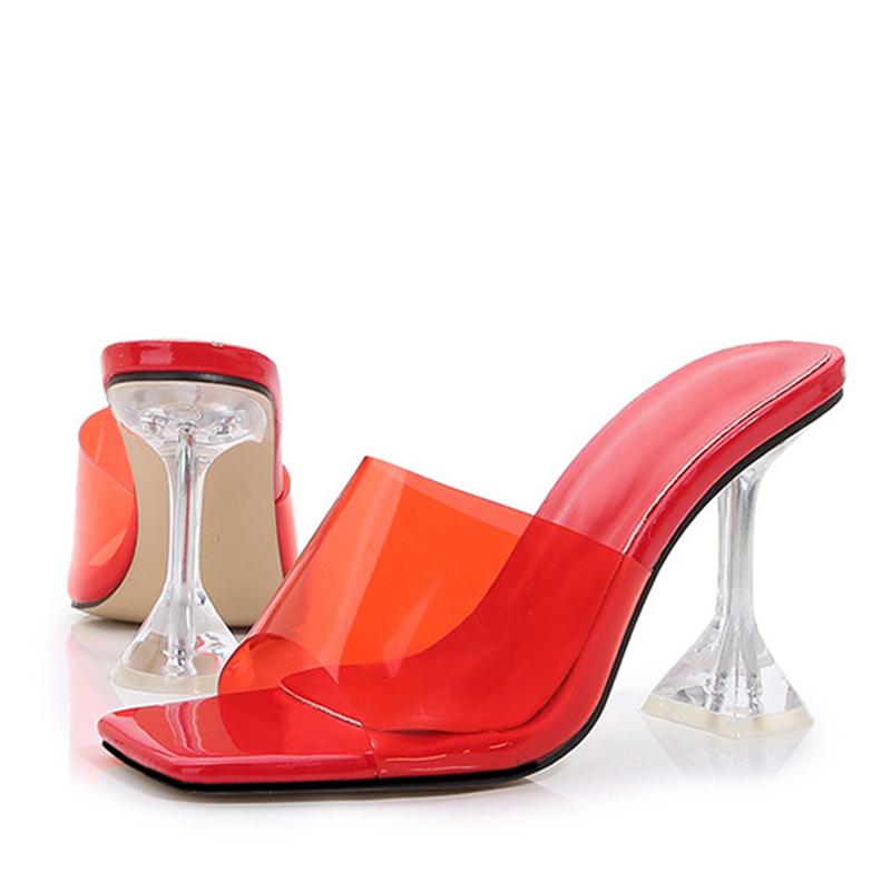 Liyke Neue Transparente Kristallklare Absätze Damen Hausschuhe Bonbonfarbe PVC Schuhe Damen Pantoletten Slides Sommersandalen Größe 46 35 rot von Joom DACH