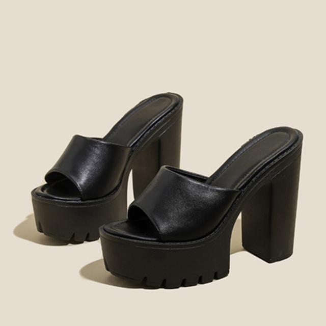 Liyke Punk Style Schwarz Weiß Klobige High Heels Pantoletten für Damen Rutschfeste Dicke Sohle Plateau Sandalen Damen Sommerschuhe 41 schwarz von Joom DACH