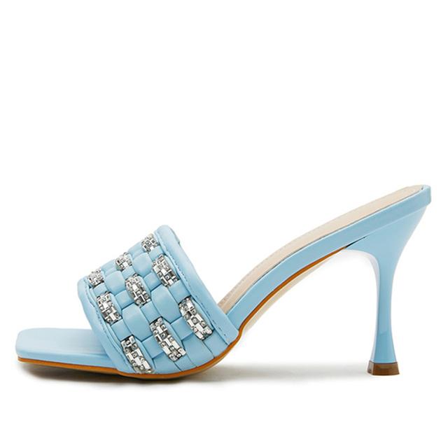 Liyke Runway Style Design Weav Kristall Strass Dünne High Heels Outdoor Straßen Mode Hausschuhe Frauen Sommer Sandalen Schuhe 41 blau von Joom DACH