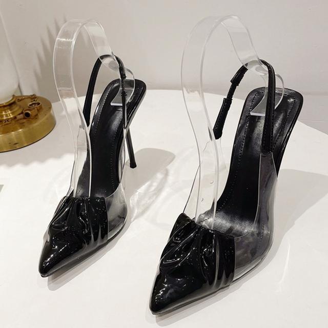 Liyke Schwarze High Heels Damen Sandalen Sommer Mode Design Plissee Spitzschuh Schuhe Pantoletten Pumps Flache Slip-On Stilettos 42 schwarz von Joom DACH