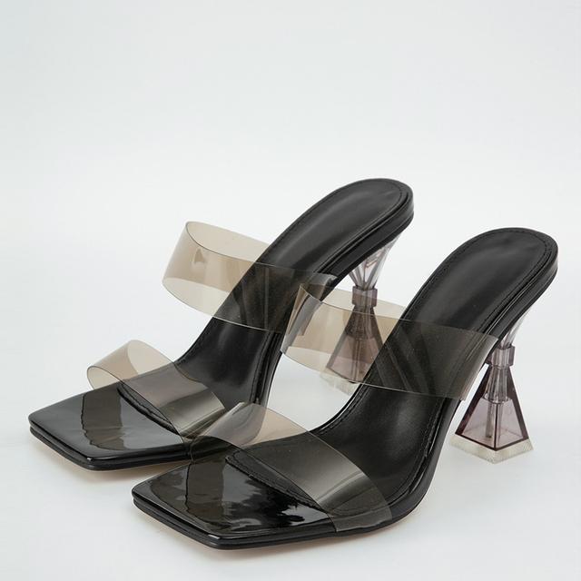 Liyke Sommer 9 .5 Cm Transparente Absätze Für Damen Pantoletten Schuhe Mode Eckige Zehen Pvc Transparente Hausschuhe Damen Sandalen Pumps Größe 42 35 schwarz von Joom DACH