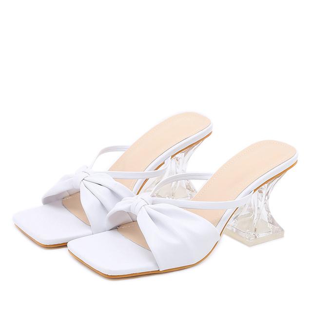 Liyke Square Toe Seltsame transparente Absätze Mesh-Hausschuhe Sommermode Slip On Slides Frauen Pantoletten Partyschuhe Sandalen 37 weiß von Joom DACH
