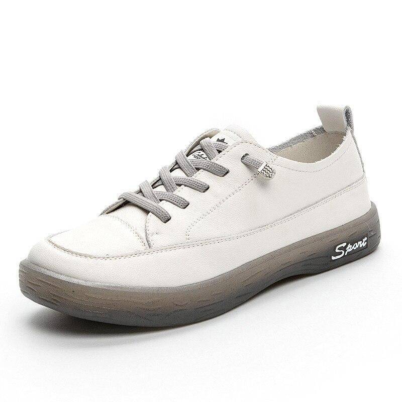 Loafer Damen Echtes Leder Große Größe Frühling Lace-up Weiße Schuhe Frauen Mode Lässig Weiche Sohle Flache Schuhe Frauen 35 von Joom DACH