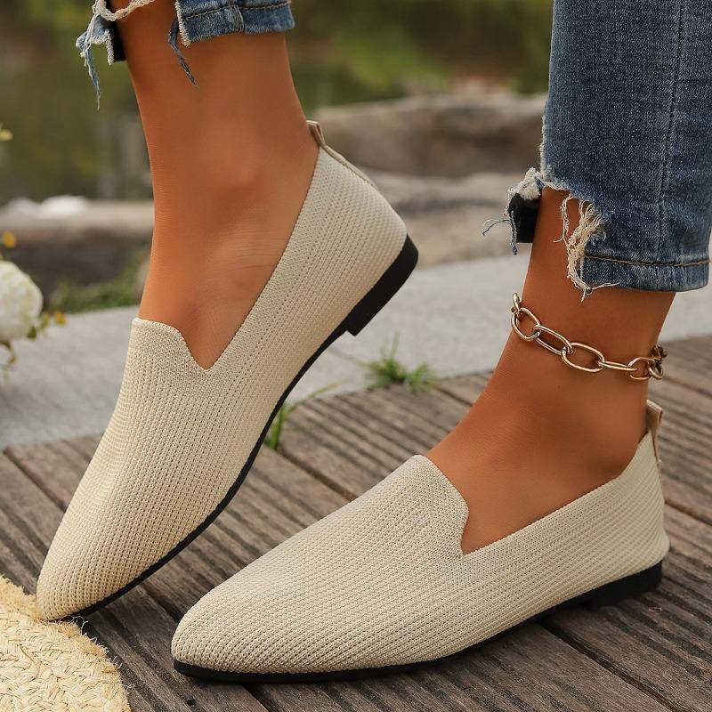 Loafer für Damen, spitze Zehenpartie, einfarbig, atmungsaktives Mesh, lässig, flache Öffnung, Slip-On, leichte flache Damenschuhe 40 von Joom DACH