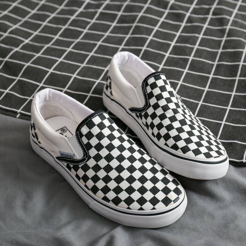 Loafers Herren Frühjahr Neue schwarz-weiß karierte Segeltuchschuhe Paar Sneakers 42 von Joom DACH