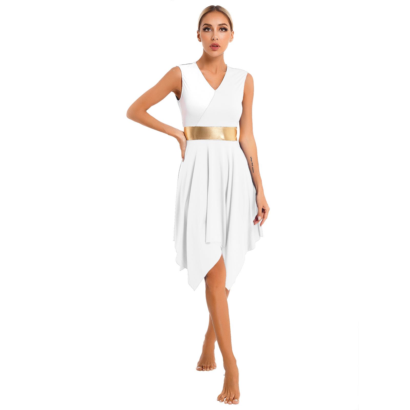 Lobpreistanzkleider für Frauen, ärmellos, asymmetrisch, Farbblock-Tunika, liturgische Anbetung, Tanzbekleidung M weiß von Joom DACH