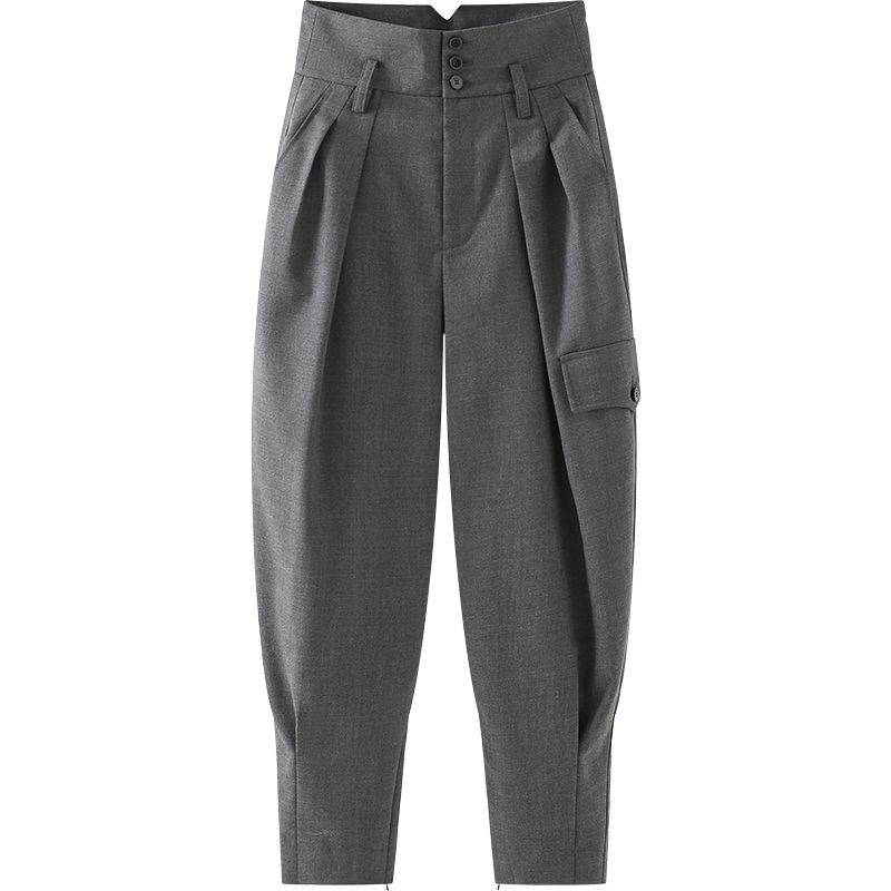 Lockere Anzughose mit hoher Taille für Damen, Leggings mit Reißverschluss, Cargohose, lässige Rettichhose 3XL graue von Joom DACH