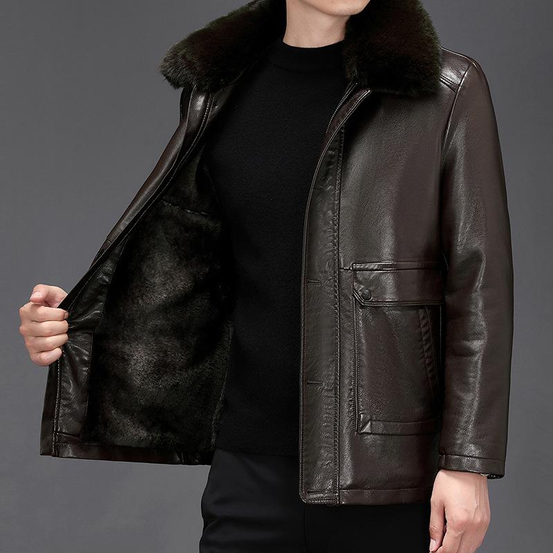 Lockere Jacke aus echtem Leder für Herren mittleren Alters sowie Samt und verdickte Lederjacke mit Schaffell 7XL von Joom DACH
