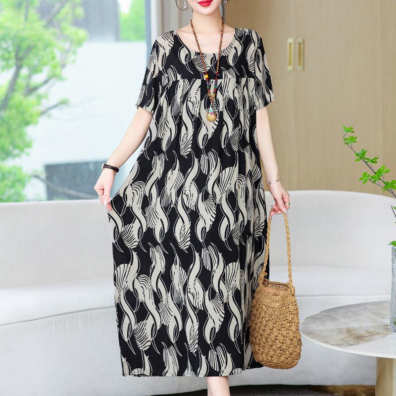 Lockere Kleider für Damen, elegant, Übergröße, kurzärmelig, lässig, Sommer, Übergröße, langes Kleid, weibliche Vintage-Kleidung 3XL von Joom DACH