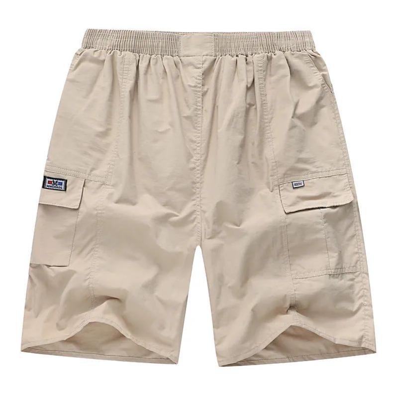 Lockere Shorts Herren Quarter Pants Sommer Schlanke dünne lässige Baumwollhose Gerade Beinhose Elastischer Bund Design Große Taschen Overalls XXXXL khaki von Joom DACH