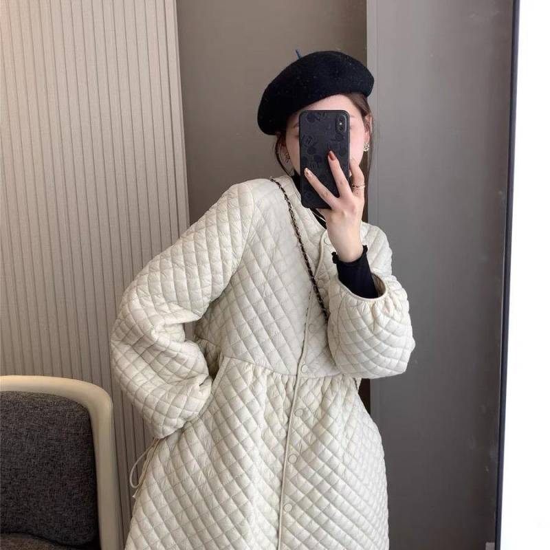 Lockere einreihige Mäntel Argyle Parkas Kleid Gesteppte Baumwolle Schwarzer Parka Mujer Pufferjacke Damen Herbst Winter Kleidung XXXXL beige von Joom DACH