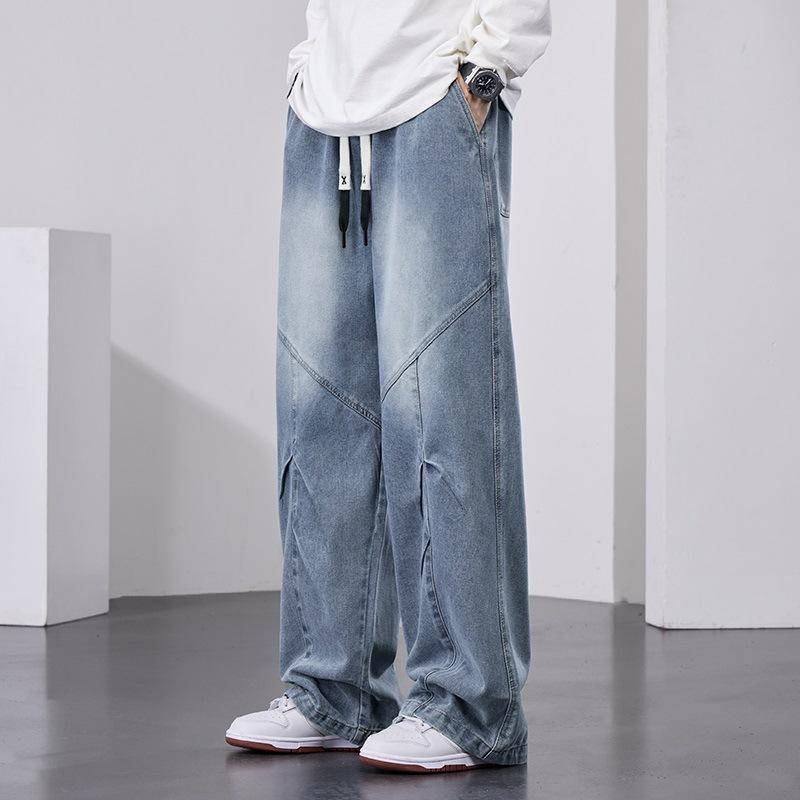 Lockere gerade Retro-Jeans Frühling und Herbst Neue Herren Wide-Leg Casual Jeans 8XL blau von Joom DACH