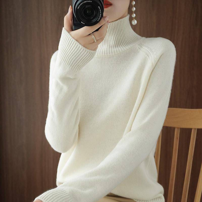 Lockerer, dicker Strickpullover mit hohem Kragen für Damen – Herbst/Winter im koreanischen Stil XXL weiß von Joom DACH