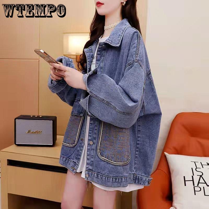 Lockerer Kollisionsdesign-Sinn Denimjacke Damen Frühling und Herbst All-Match Lässige Oberteile L blau von Joom DACH