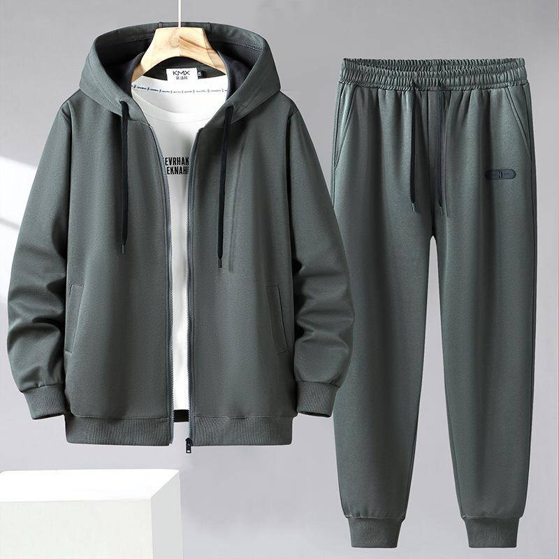 Lockerer Sportanzug in Übergröße für Herren im Frühling und Herbst, einfarbige Kapuzenjacke + Jogginghose, zweiteiliges Set 11XL von Joom DACH