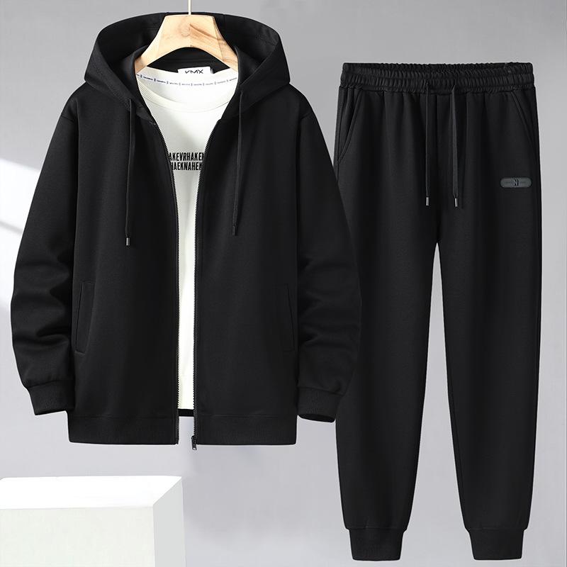 Lockerer Sportanzug in Übergröße für Herren im Frühling und Herbst, einfarbige Kapuzenjacke + Jogginghose, zweiteiliges Set 3XL von Joom DACH