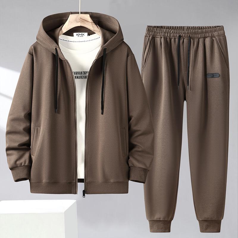 Lockerer Sportanzug in Übergröße für Herren im Frühling und Herbst, einfarbige Kapuzenjacke + Jogginghose, zweiteiliges Set 4XL von Joom DACH
