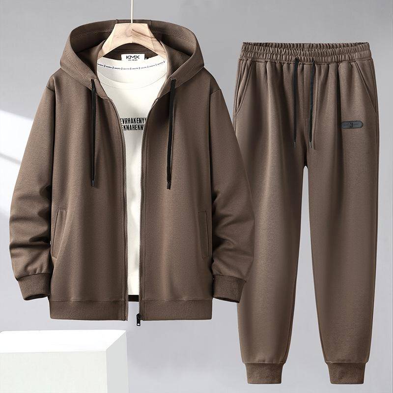 Herren Frühling und Herbst Übergröße Sportanzug Einfarbig Kapuzenjacke + Jogginghose Zweiteiliges Set 4XL von Joom DACH