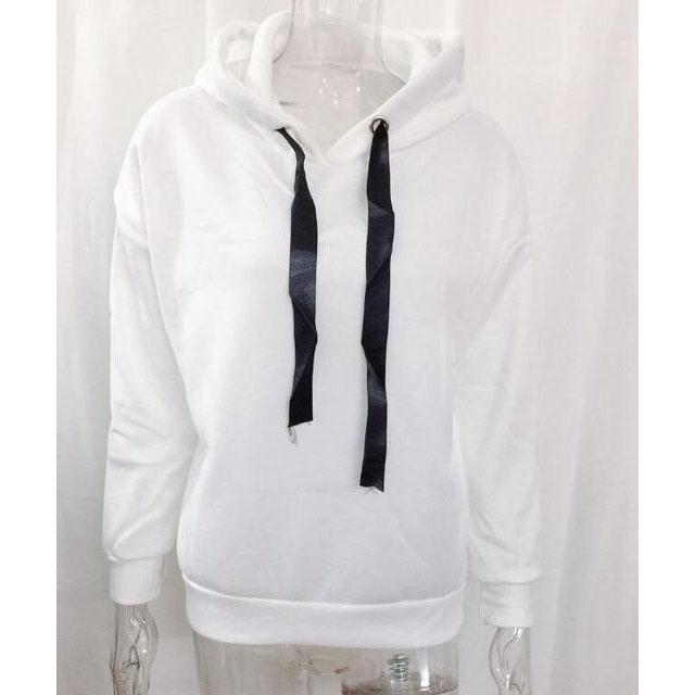 Lockerer Top-Mantel, langärmeliger Kapuzenpullover, großer Plüsch-verdickter Pullover, mittlerer langer Pullover, lustiger europäischer Stil, Top mit Kapuze für Damen XXXL weiß von Joom DACH